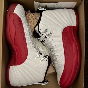 Air Jordan 12 White and Red High-Top Sneakers 2023 Cherries 🔥🔥💧💧🍒